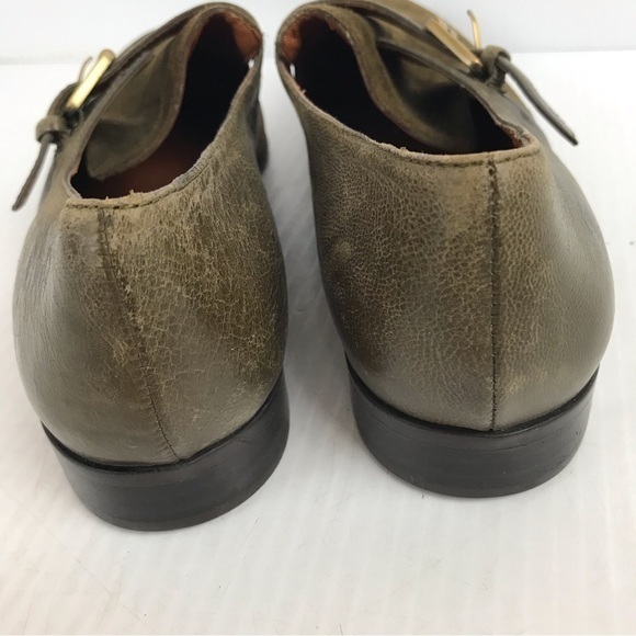 Via Spiga Monk Strap Loafer Flats Pointed Olive Green Suede Leather Size 8 - Picture 10 of 11